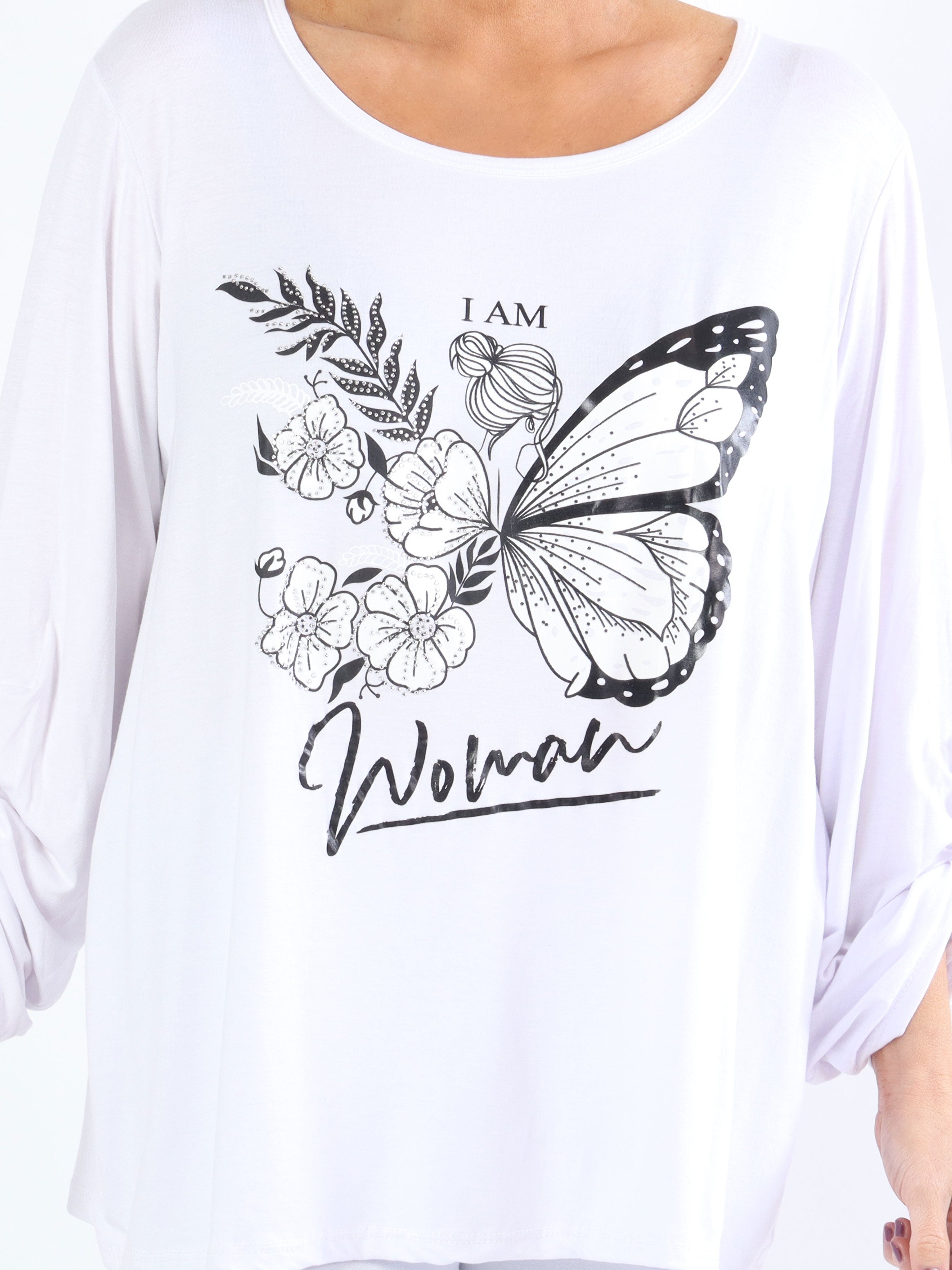 Sisse - Mjuk elastisk plus size blus med motiv och imiterad kant